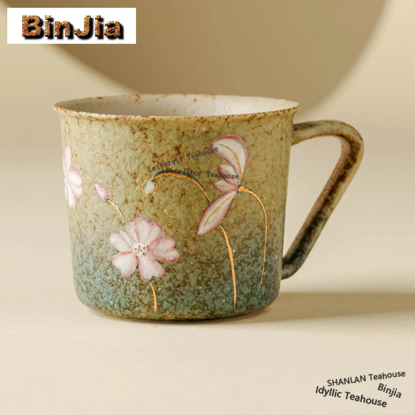 

255ml Leaf Green Hand Painted Lotus Teacup Elegant Tea Bowl Jug Tea-tasting Meditation Cup Chazhan Master Cups Drinkware Craft