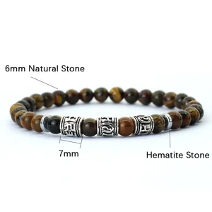 Noter Mantra Bracelet pour hommes 6mm Howlite Lava Tiger Eyes Perles Braslet Accessoires Viking Pulseras Para Hombre Tibet Braclet 8 meilleurs mantras de vente - No 3