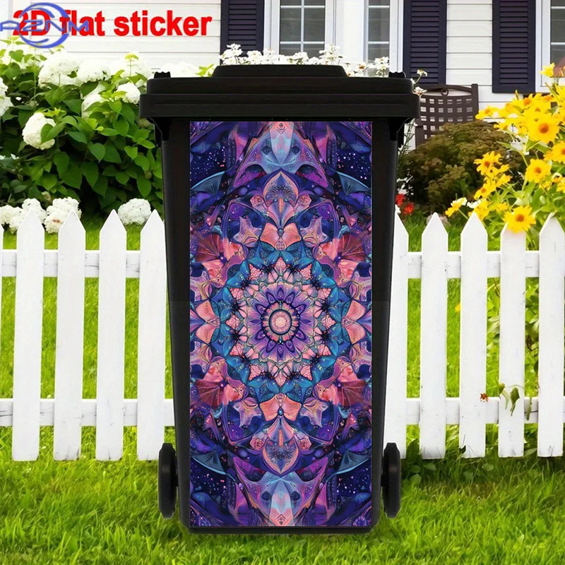 Ornate Mandala Trash Can Sticker Decoration, Geometric Symmetry Stickers, Cosmic Art Stickers, Psychedelic Vibes Poster for Be