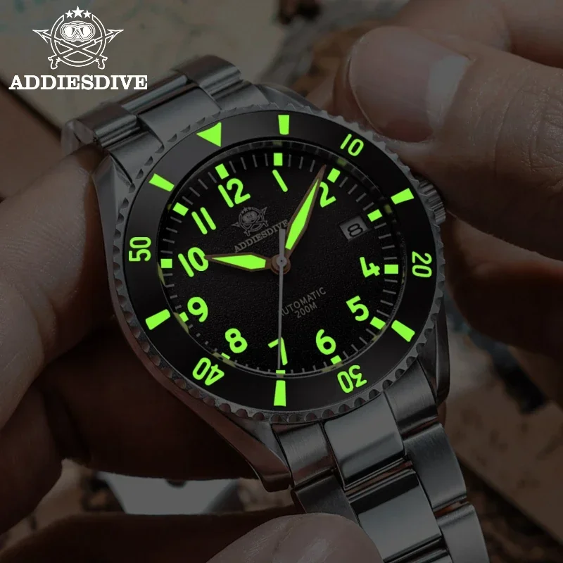 ADDIESDIVE NH35 Automatic Mechanical Mens Stainless Steel Sapphire Crystal Watches Fashion Diving 200m Super luminous Wristwatch