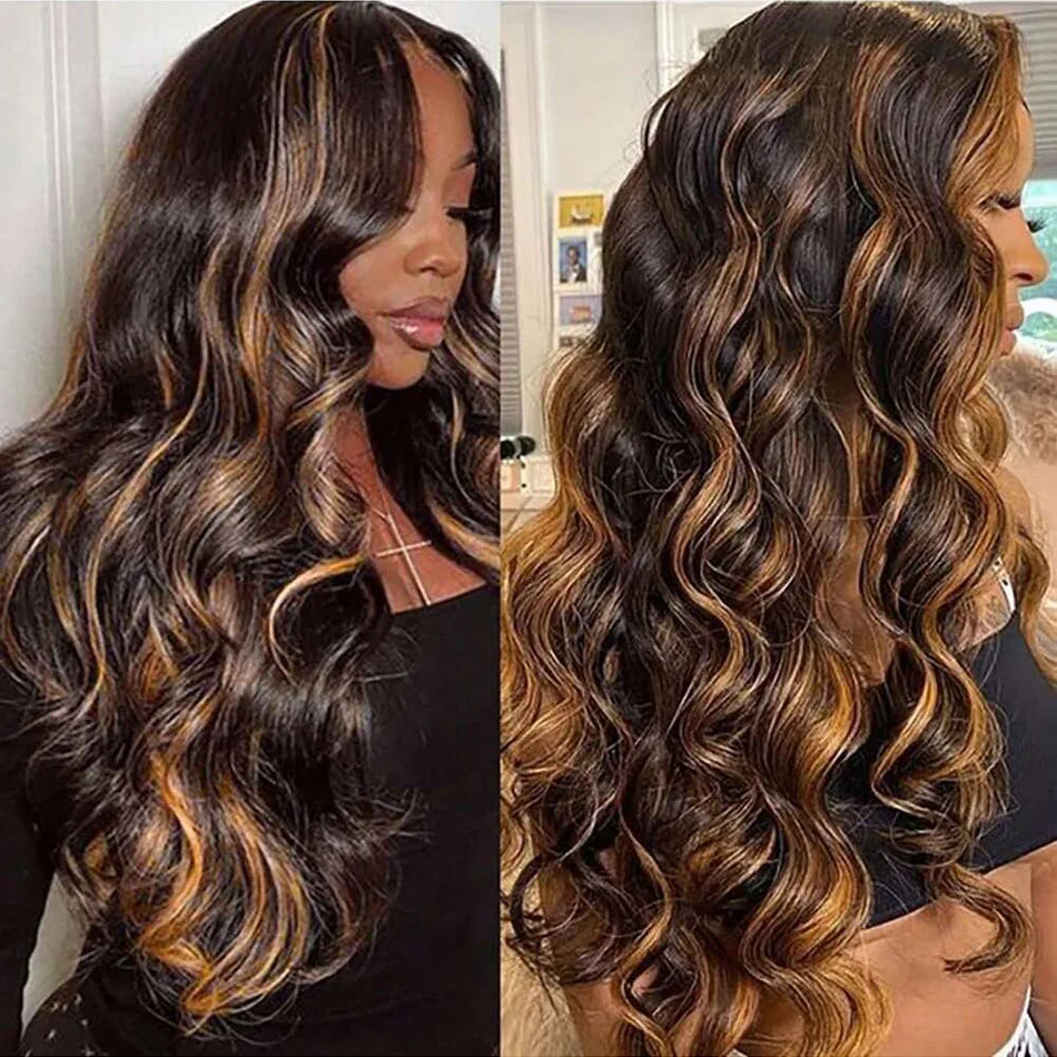 

13x6 Highlight Lace Front Wig Human Hair P1B/30 Body Wave Lace Frontal Wig Human Hair Pre Plucked 200% Density 36 Inch For Women