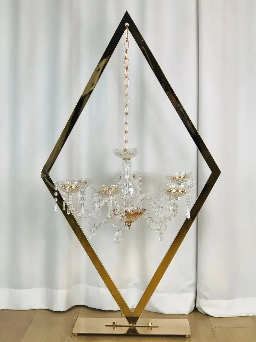 Diamant-Rhombus Metall-Kerzenhalter, Event-Tischdekoration, Acryl-Kronleuchter-Dekoration, Hoher Kerzenleuchter für Partys – Detail 2
