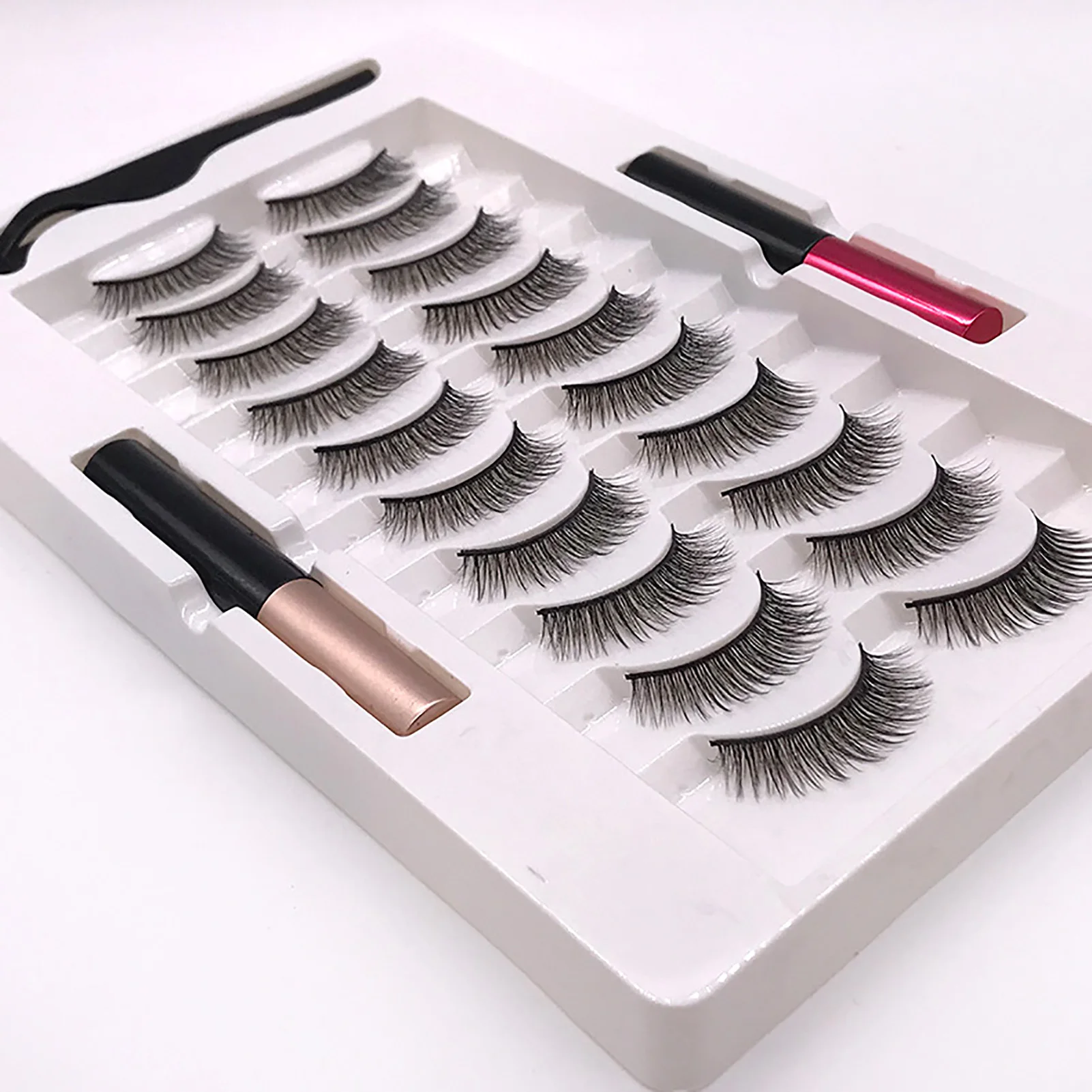 10 Pairs Magnetism Eyelashes Kit Handmade Lightweight Reusable Magnetic Lashes with Eyeliner Applicator Synthetic Fiber