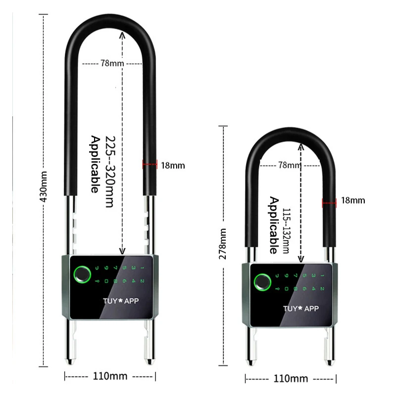 New Arrival Sliding Gate Smart Ble App Control With Key Digital Biometric Card Swipe Glass Door Fingerprint Lock U Shape Padlock