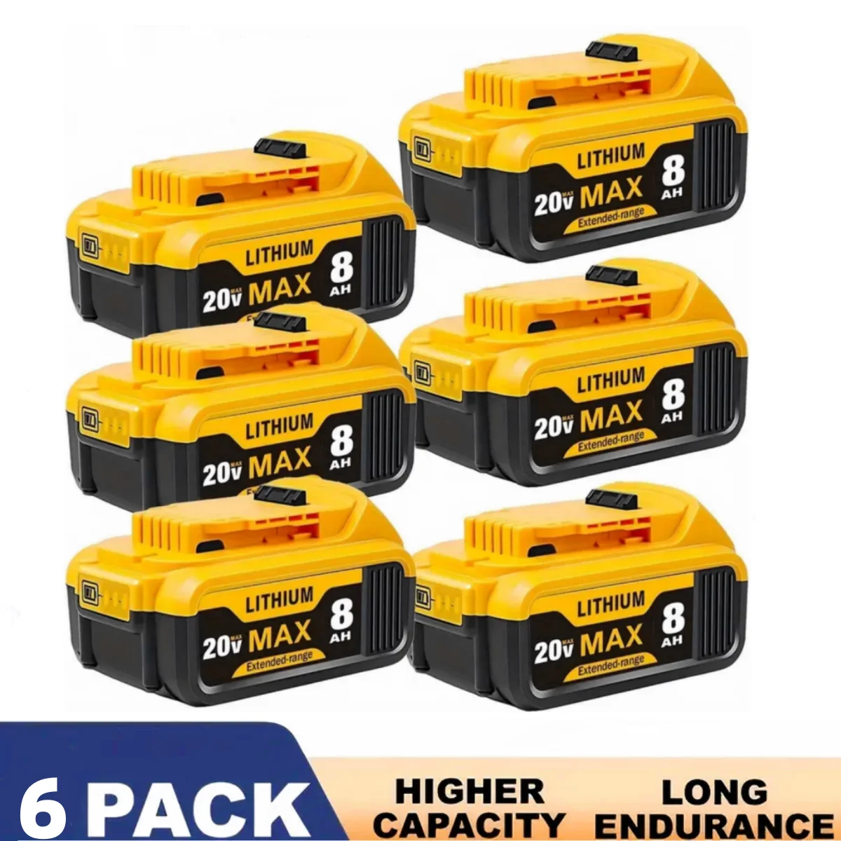 

1/2/4/6PACK 8.0Ah 20V Lithium-Ion Replacement Batteries For Dewalt Cordless Tools - Compatible With DCB200, DCB205, DCB206