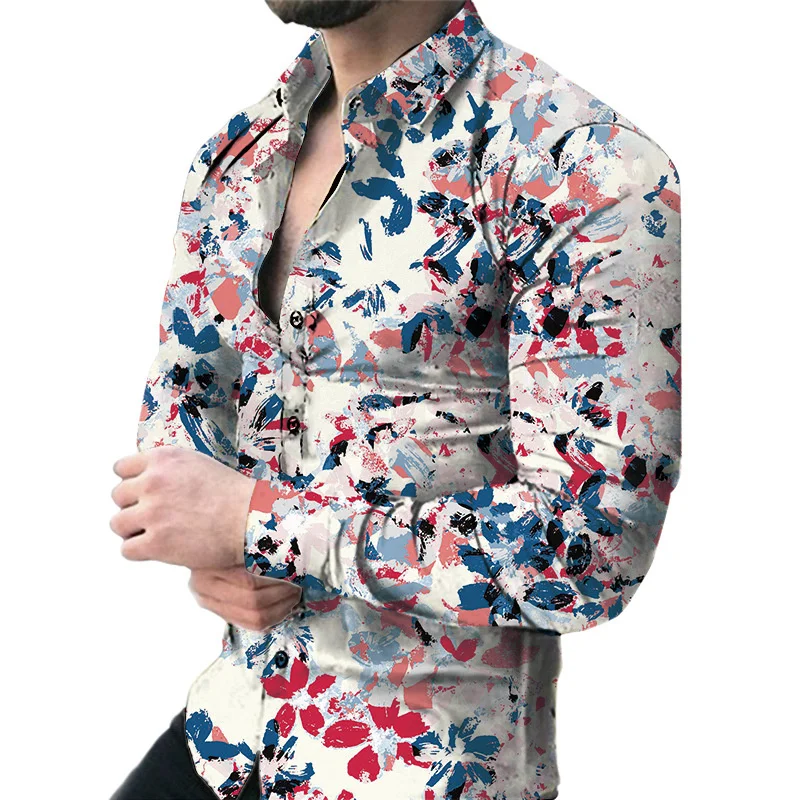 2023 Men's 3D Digital Printing Hawaiian Loose Fit Shirt Large Size Button Long Sleeve Business Dress Cardigan Shirts For Men