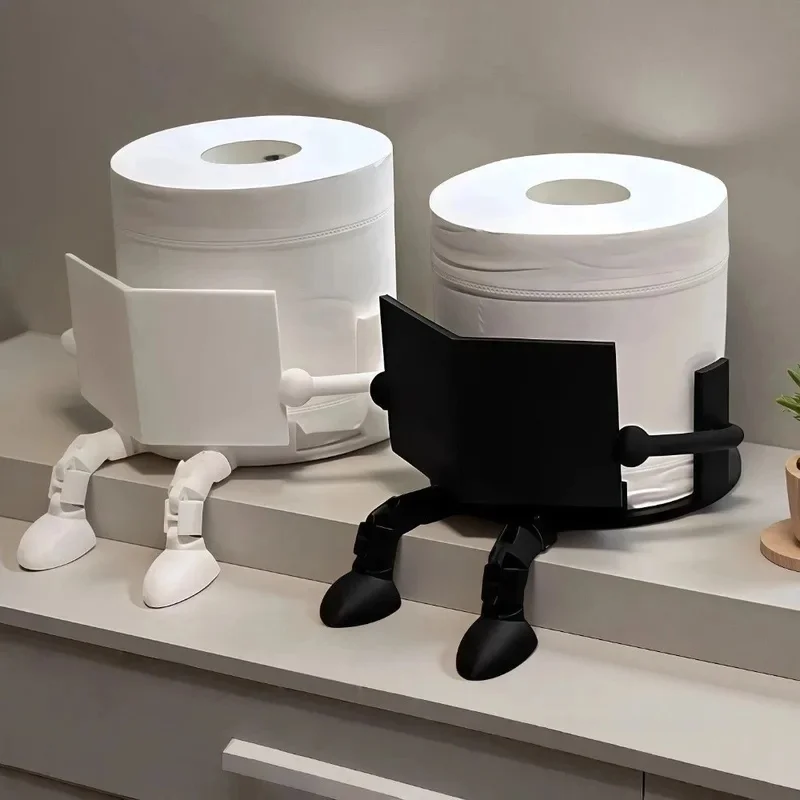 New 3D Printed Toilet Paper Holder PP Table Stand Roll Towel Stand Black White Reading Buddy Vertical Tissue Holder Bathroom Use