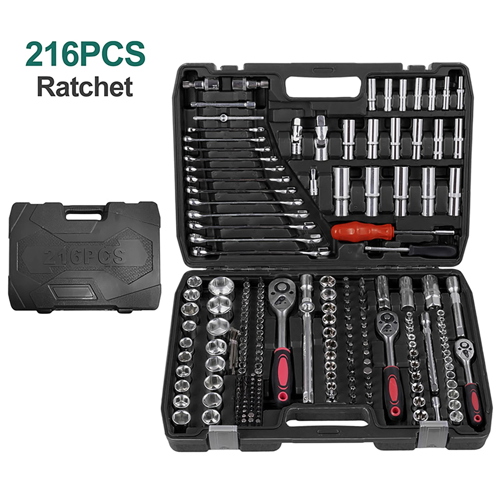 216Pcs Mechanics Tool Set 1/4 3/8 1/2 Inch Drive Socket Wrench Kit Ratchet Mixed Wrenches Auto Repair Tool Box Case