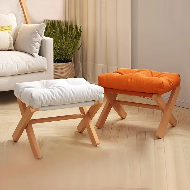 

Foldable Wooden Footstool Living Room Low Stool with Soft Cushion Portable Dresser Chair Folding Wooden Stool for Home