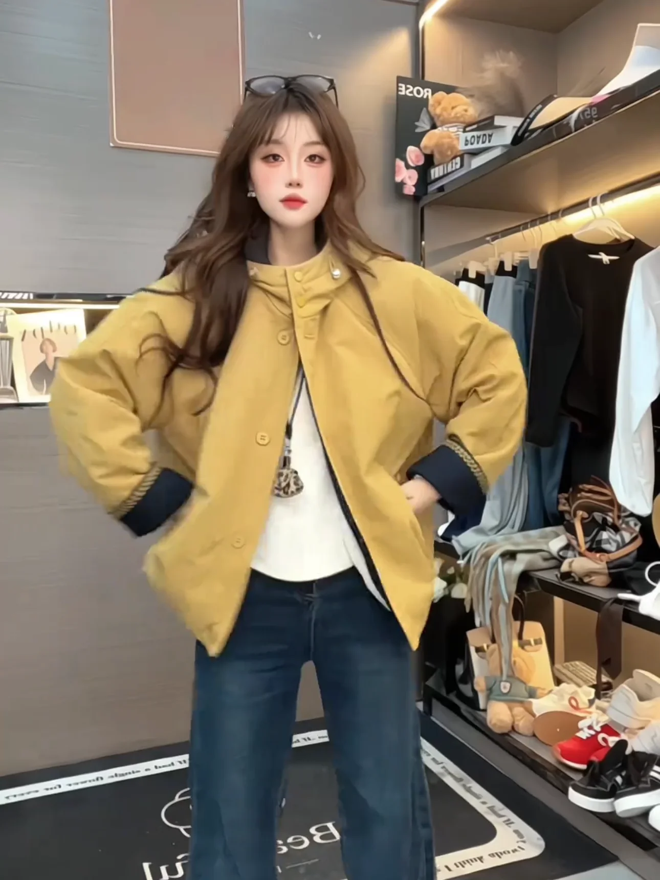 

Women's Fleece Lined Thickened Autumn Winter Jacket Coat Korean Style Loose Warm Cotton Top with Hat Outdoor Wear Short Coat