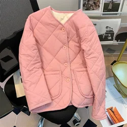 2024 Single-Breasted Cotton-Padded Jackets Female Down Cotton Jacket Thin Fashion Winter Cotton Coat Women Pink Loose Outwear