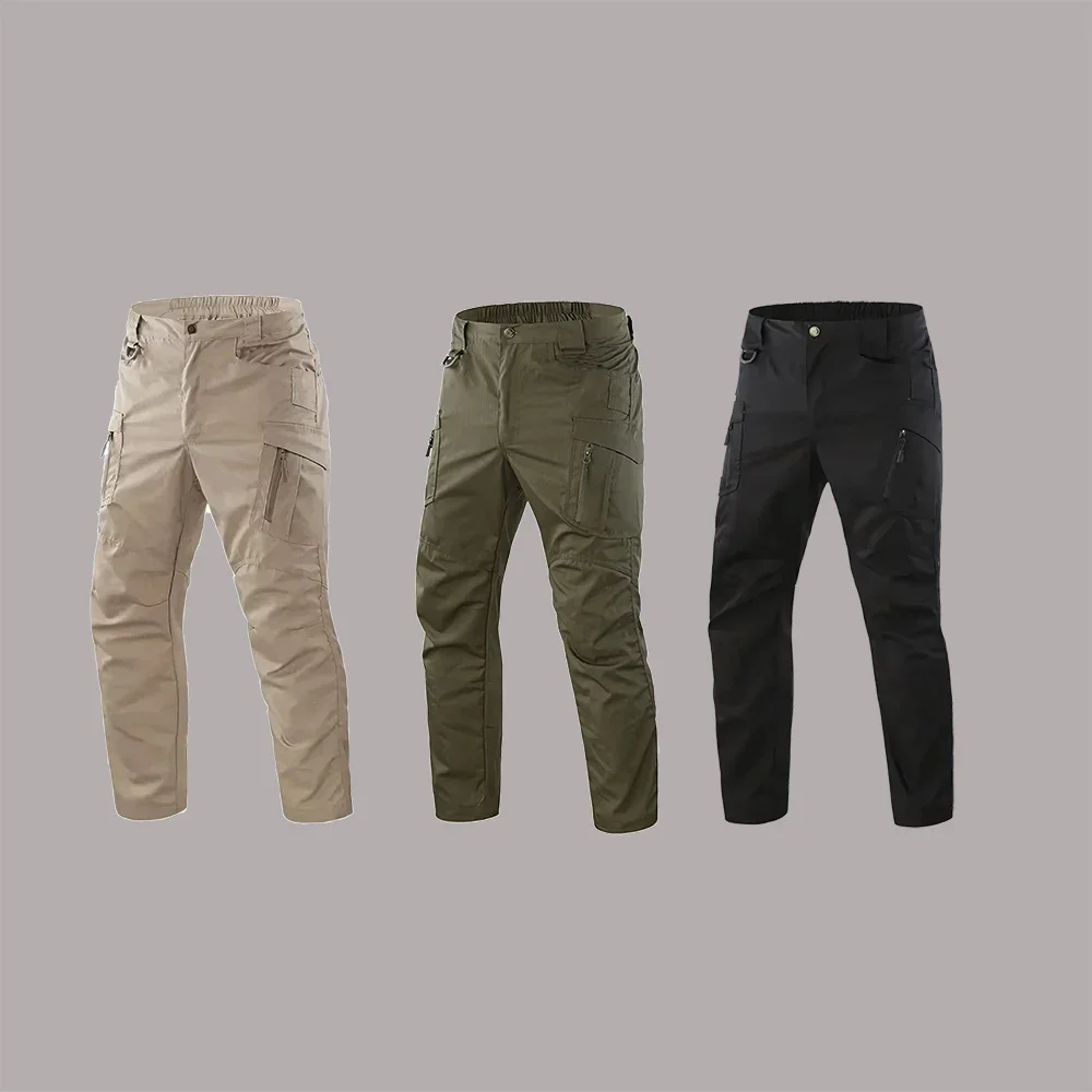 Men Multi Pocket Tactical Cargo Pants Elastic Waist Waterproof Outdoor Hiking Work Trousers 3 Colors 4 ColorsAvailable AsianSize