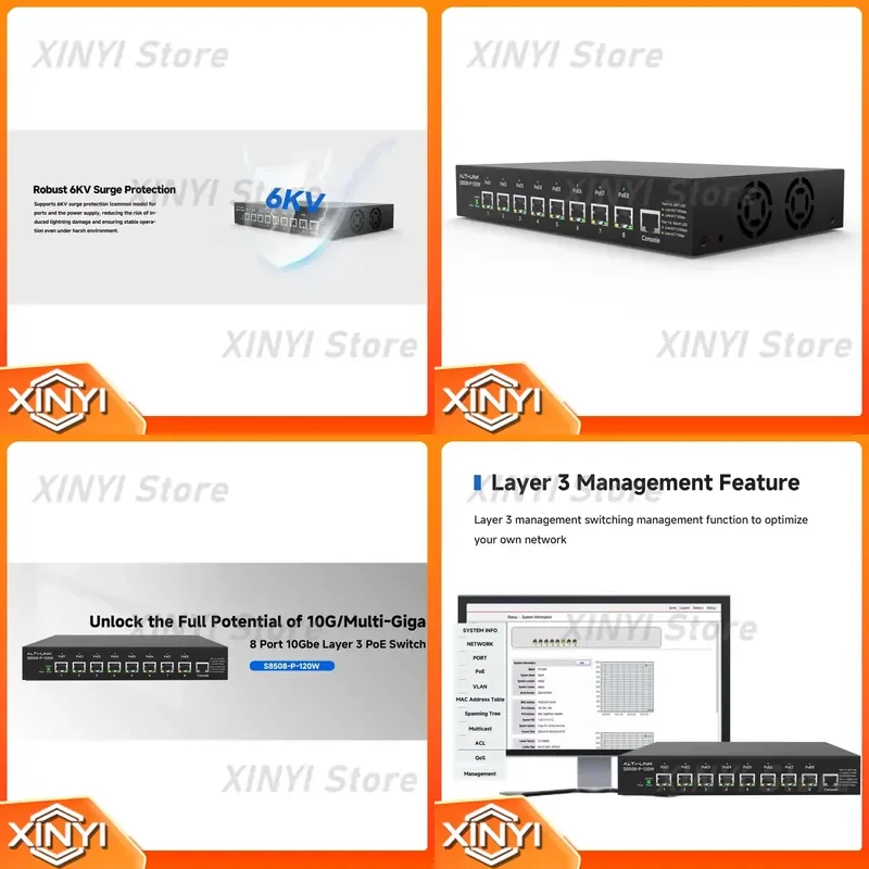 10G Managed Advanced POE 120W Switch 10Gbps High Speed Backbone Core Network Ethernet Switch SNMP QoS L3 Network Adapter