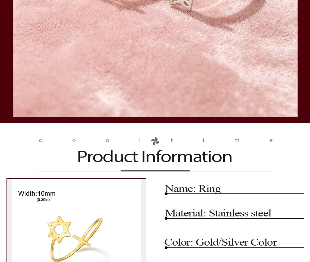 CoolTime Minimalistischer Davidstern Offener Ring Goldfarben Hexagramm Zirkon Amulett Schutz Tägliches Tragen Kreuzschmuck für Frauen Geschenk – Detail 2