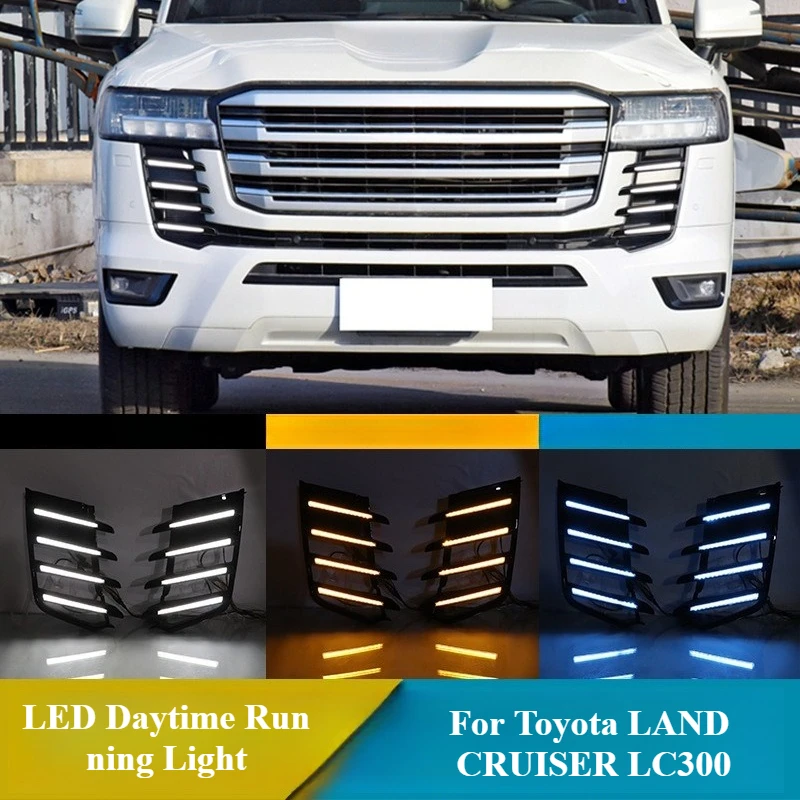 

For Toyota Land Cruiser LC300 2022 2023 2Pcs Led Daytime Running Light DRL With Dynamic Turn Singal 12V Driving Lights Fog Lamp