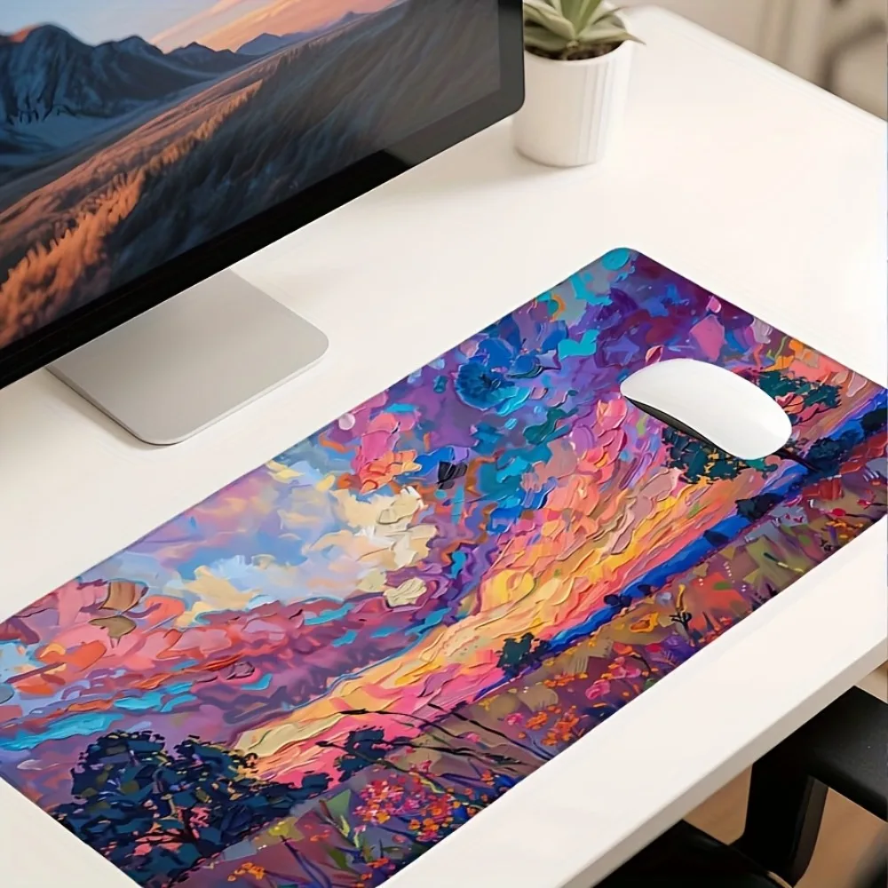 Colorful sunset landscape design, anti-slip bottom layer, office desk pad, game accessories desk organizers and trays