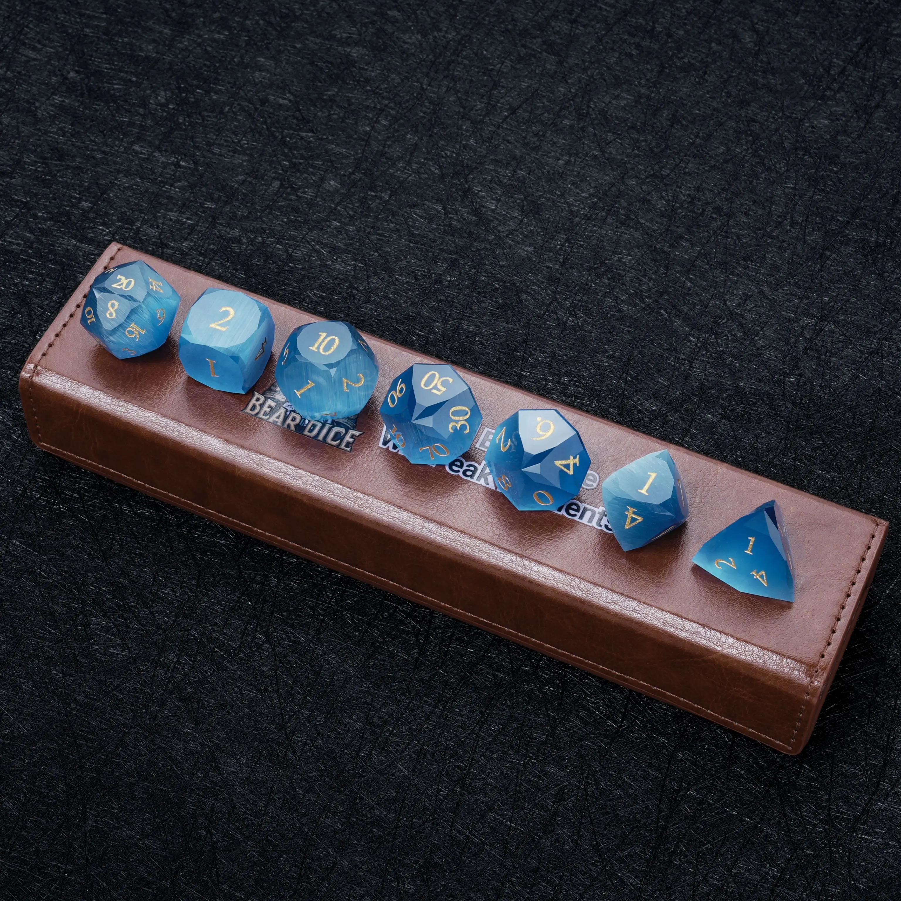 

1-7pcs DND Cobalt Blue Glass Gemstone Dice Set Multi-sided Polyhedral Dice Golden Word Dice for D&D Game COC Role Playing RPG