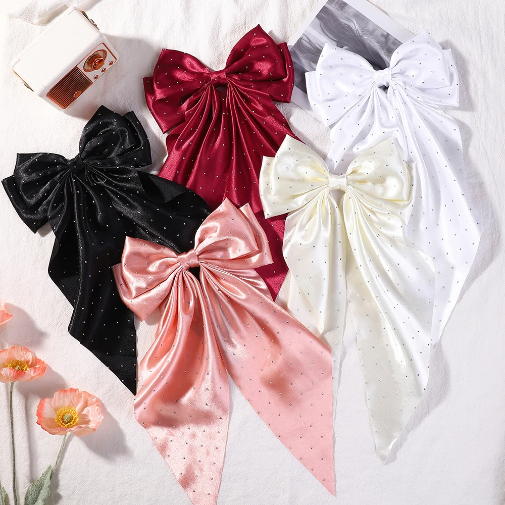

10Pcs random color big bows ribbon diamond hair clip women girls fashion ponytail hairgripes boutique headdress