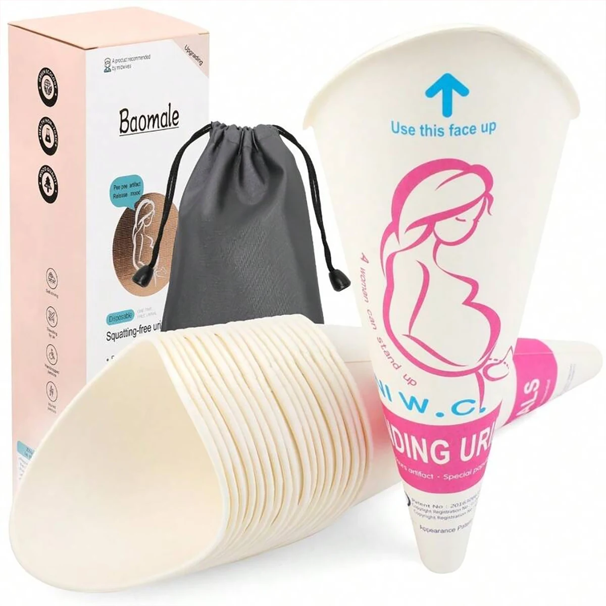 12/20/50 Female Urinal, Portable, Hygienic, Leak Proof, Vertical Urine Cup, Foldable Female Urinal Funnel, Disposable