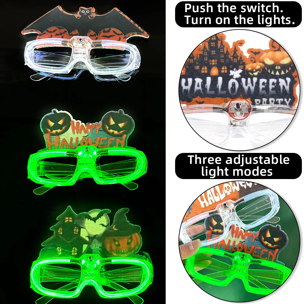 Halloween LED Glasses Decorative Glowing Orange Cartoon Pumpkin Skull Led Blinking Glasses Friends Kids Luminous Party Glasses