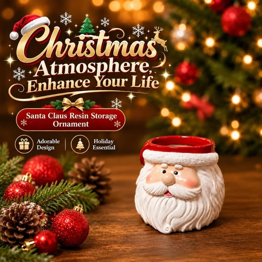 Durable Resin Christmas Resin Ornament Handpainted Details Compact Dimension Desktop Pen Holder Vivid Expression Flat Base