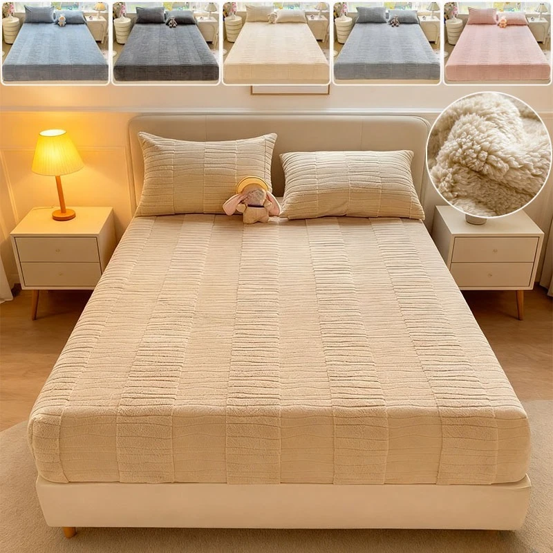 

2025 New Milk Velvet Winter Warm Fitted Sheet Thicken Non-Slip Mattress Cover Luxury Bed Bedding for Home Hotel Juego De Sábanas