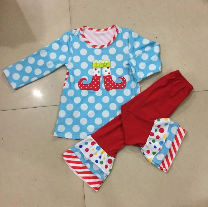 Traje de Navidad para niños, pantalones de otoño, top de manga larga, Papá Noel, ciervo, verde, rojo, ropa de boutique para niños