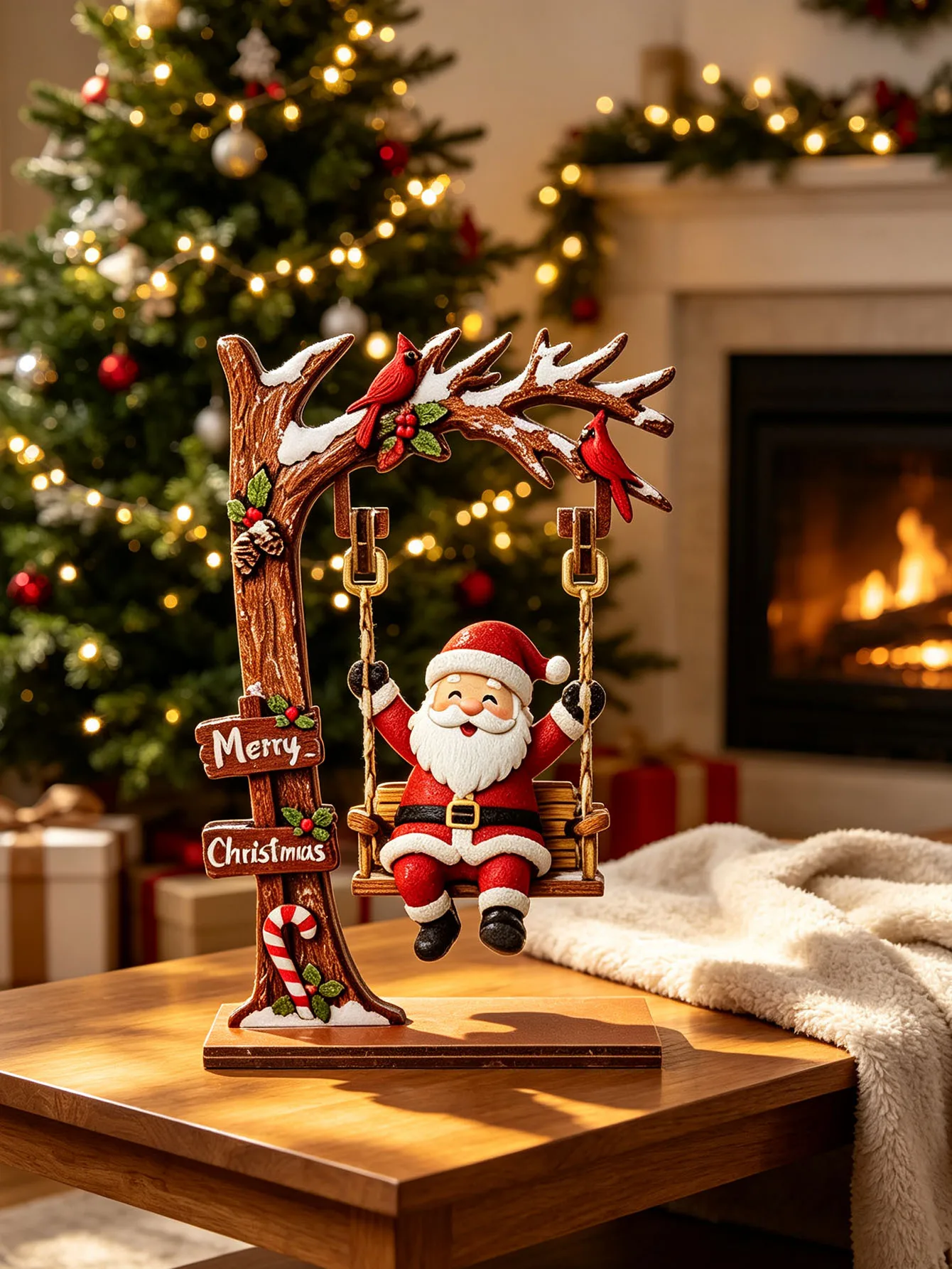 Wooden Christmas Decoration Ornaments, Fun Swing-Themed Christmas Crafts, Suitable for Tabletop Centerpieces, Holiday Party Decorations, Home Office Desktop Bookshelf Decorations