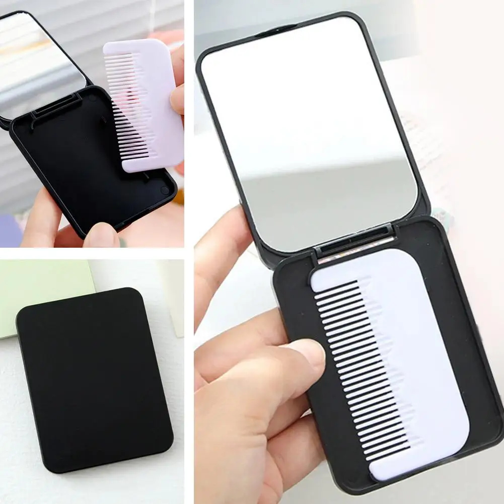مشط 2 في 1 مع مرآة سوداء وبسيطة، فرشاة مشط تدليك محمولة لصالونات التجميل والسفر وأدوات تصفيف الشعر الناعمة #2