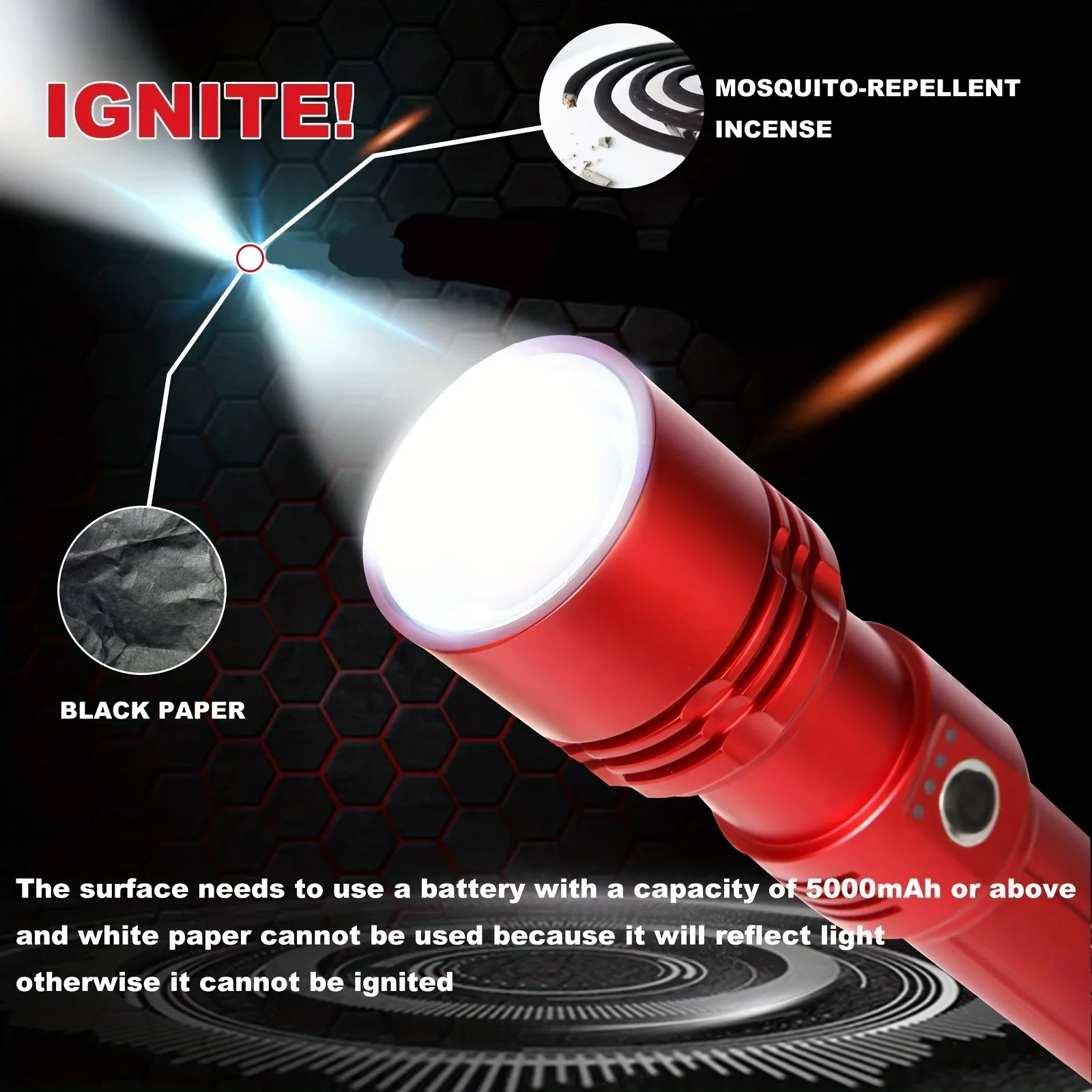 Igniter-able LED Glare Cannon Flashlight Superpowerful Adjustable Beam Outdoor Light Rechargeable Battery Fire Ignition Source