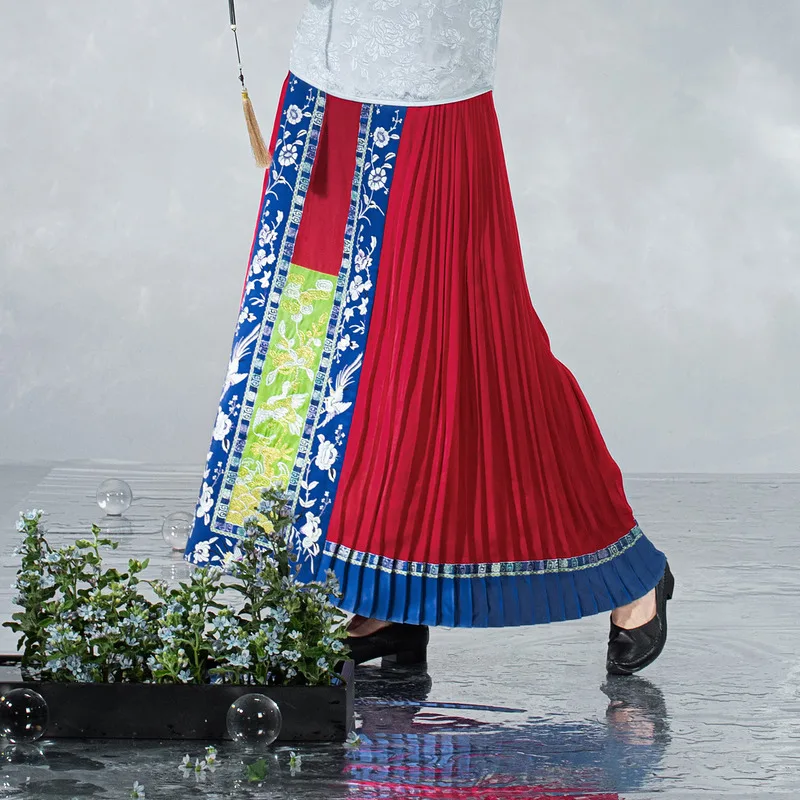 A Life On The Left Women Improved Hanfu Horse Face Skirt A-shaped Traditional 3D Embroidery Mamian Qun Vintage Pleated Skirt