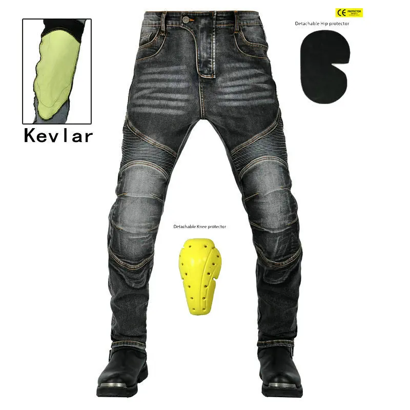 Motorcycle jeans retro casual drop-proof pants, elastic cycling pants Wear resistant and elastic tear-resistant locomotive pants