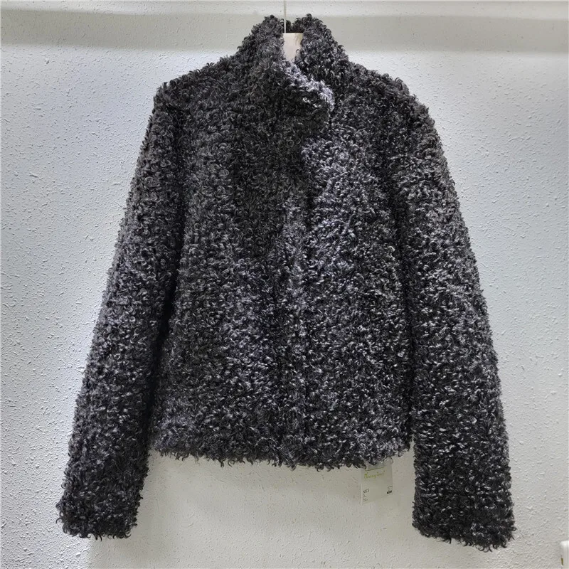 DEAT 2024 Winter New Fashion Women\'s Coat Solid Color Lamb Wool Solid Color Stand Collar Thick Faux Fur Loose  Jackets 29L8811