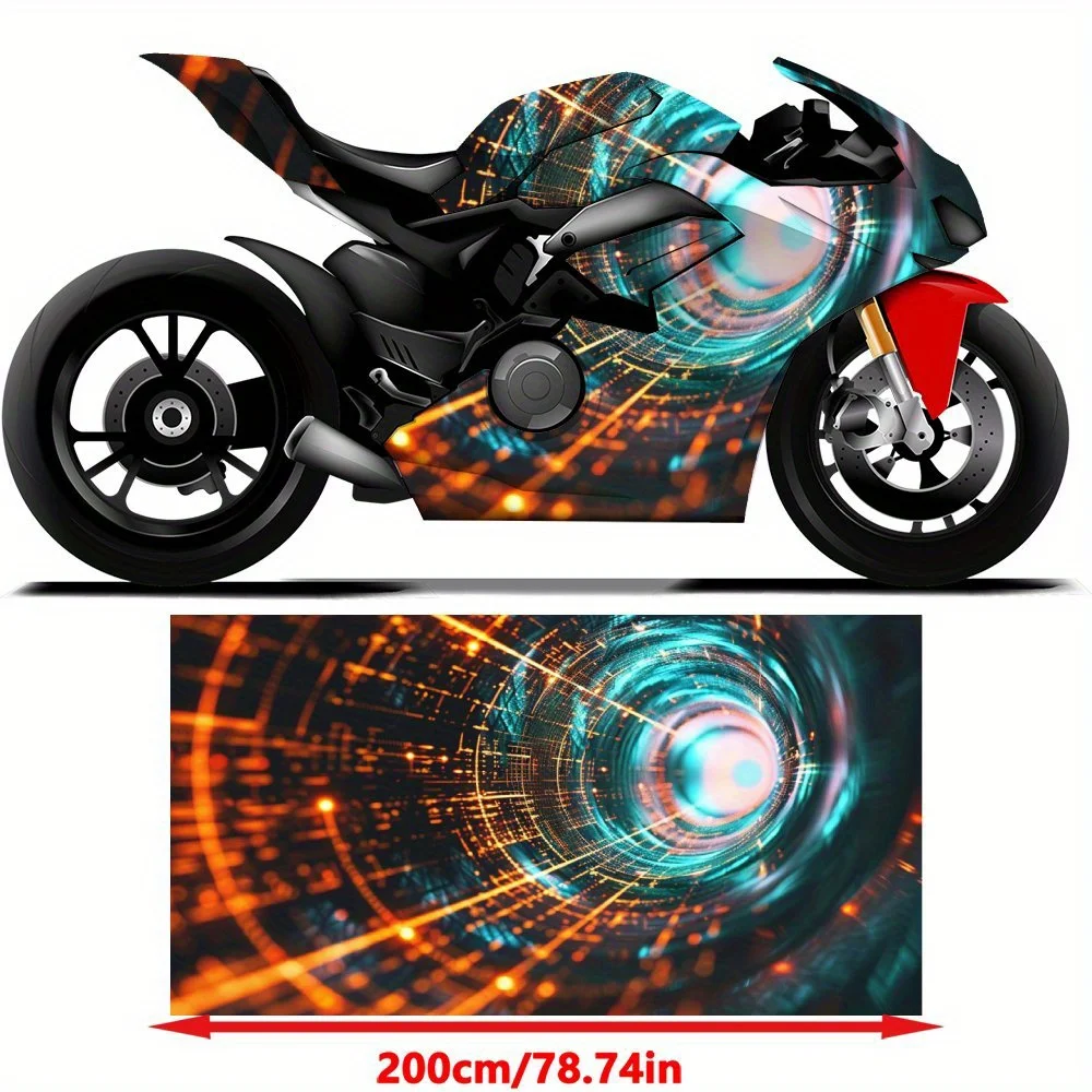 2 PCS futuristic neon-lit tunnel  pattern Motorcycle self-adhesive PVC sticker, motorcycle body film, suitable for most motorcyc