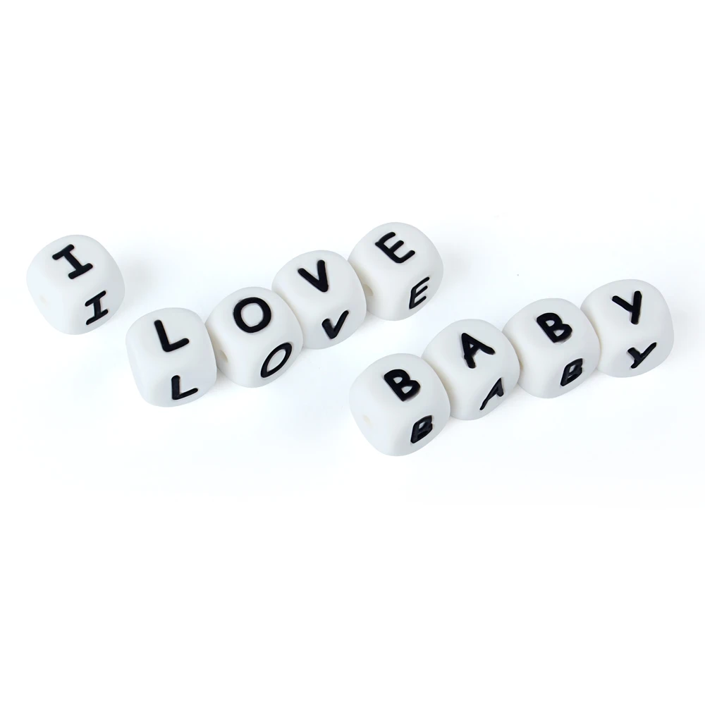 12mm 30pc/lot Baby Square English Alphabet Beads Teething Loose Bead for Pacifier Chain Accessories Safe Oral Care BPA Free