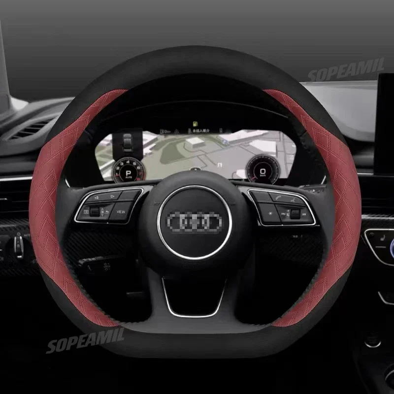 Car Steering Wheel Cover For Audi ABT A1 A2 A3 A4 A5 A6 A7 A8 Q2 Q3 Q4 Q5 Q7 Q8 RS3 RS4 RS5 RS6 S3 S4 S5 S6 TT Auto Accessories