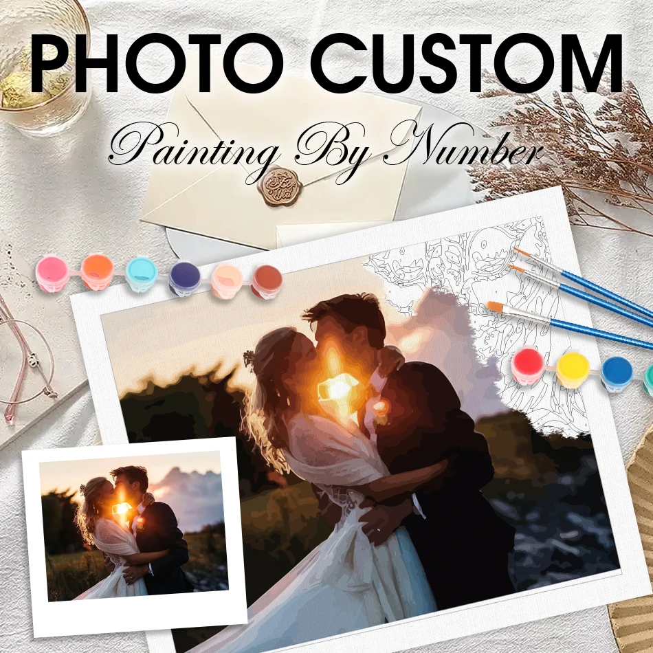 

RUOPOTY Photo Custom Paint By Number Adult Kit Crafts Supplies Adults 24 Color Paintings Canvas Handmade Decorative wedding gift