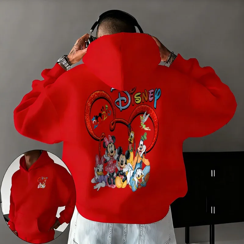 2025-26 Autumn/winter Disney Mickey Mouse and Donald Duck Cartoon Pattern 100% Cotton Printed Hoodie Fashion Casual Men's Hoodie