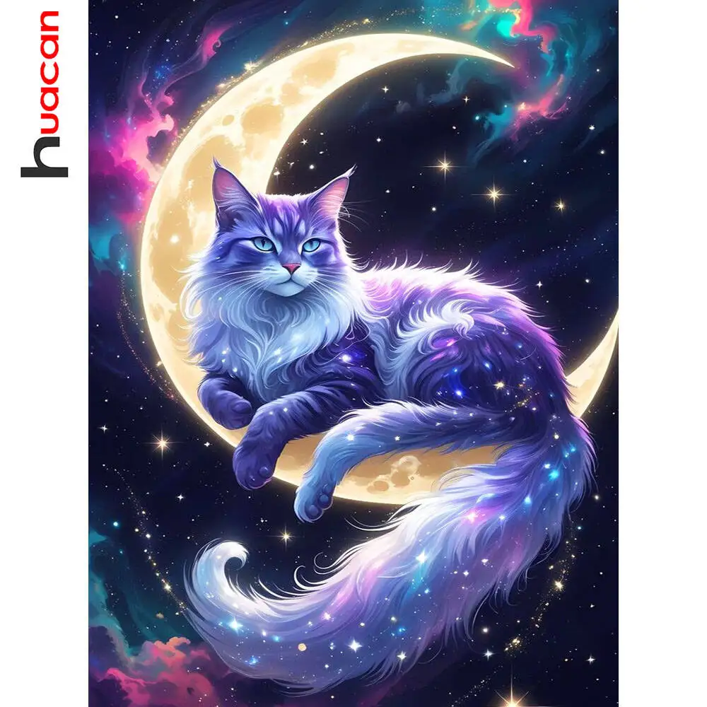 

Huacan Новые поступления 2025 Алмазная картина Кошка Луна Алмазная мозаика Животное Полный комплект Подарок ручной работы