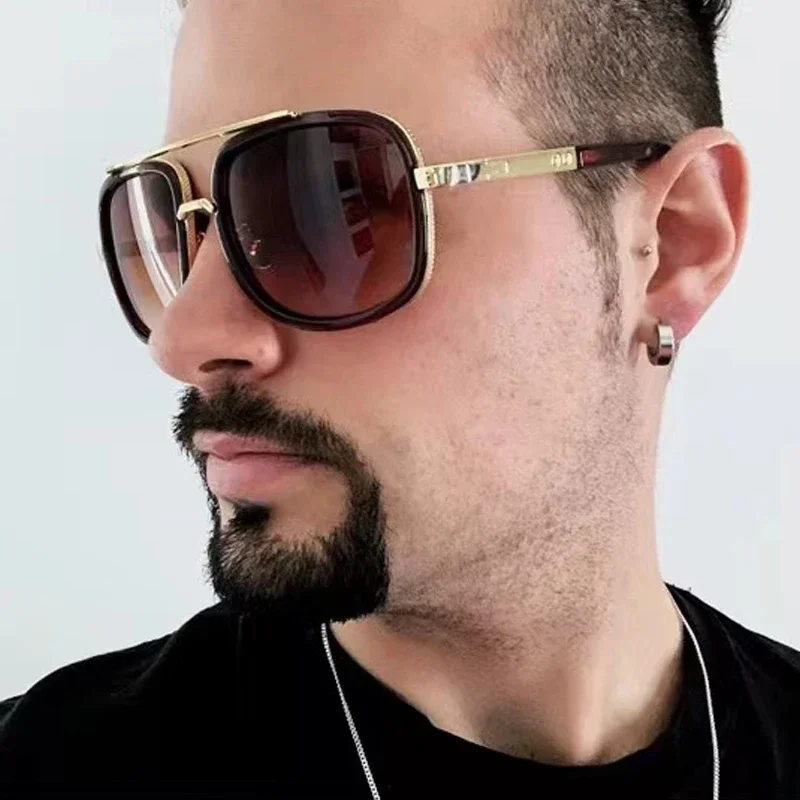 Metal Polarized Sunglasses Men Oversized Gradient Square Frame Fashion Male Driving Cycling Sun Glasses  UV400 Óculos De Sol