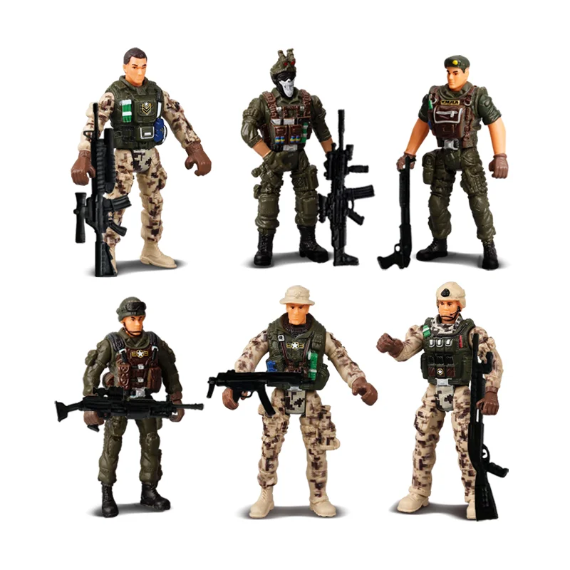 6Pcs Action Figure Army Soldiers Toy with Weapon / Military Figures Movable Military Solider Playset Heroic Model For Boy Gifts