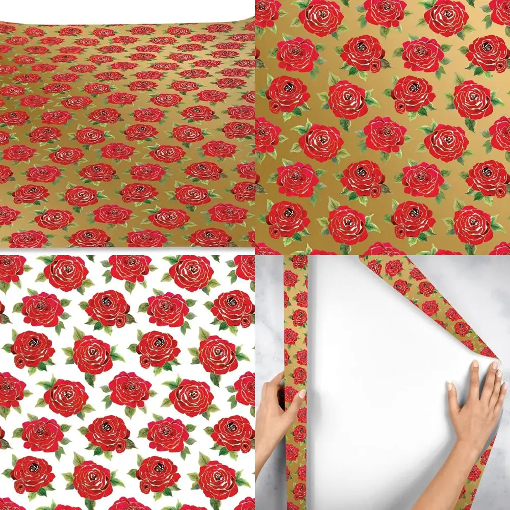 

8 Rolls 5ft x 30in Red Rose Gift Wrapping Paper