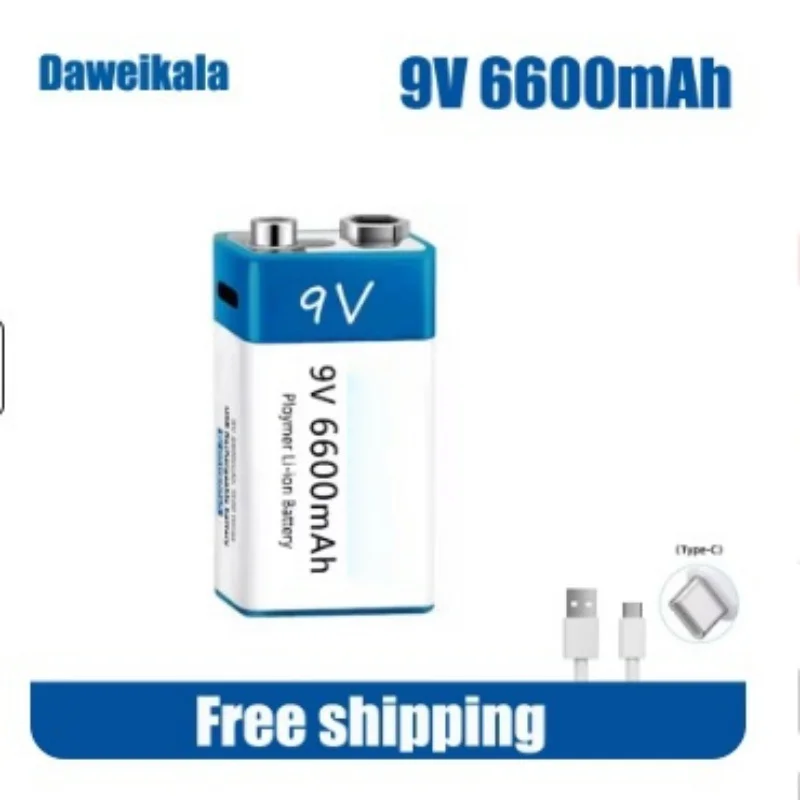 9V USB 6600mAh Battery for Type-C Guitar Walkie Talkie Wireless Microphone Toy Remote Control Lithium Rechargeable Battery