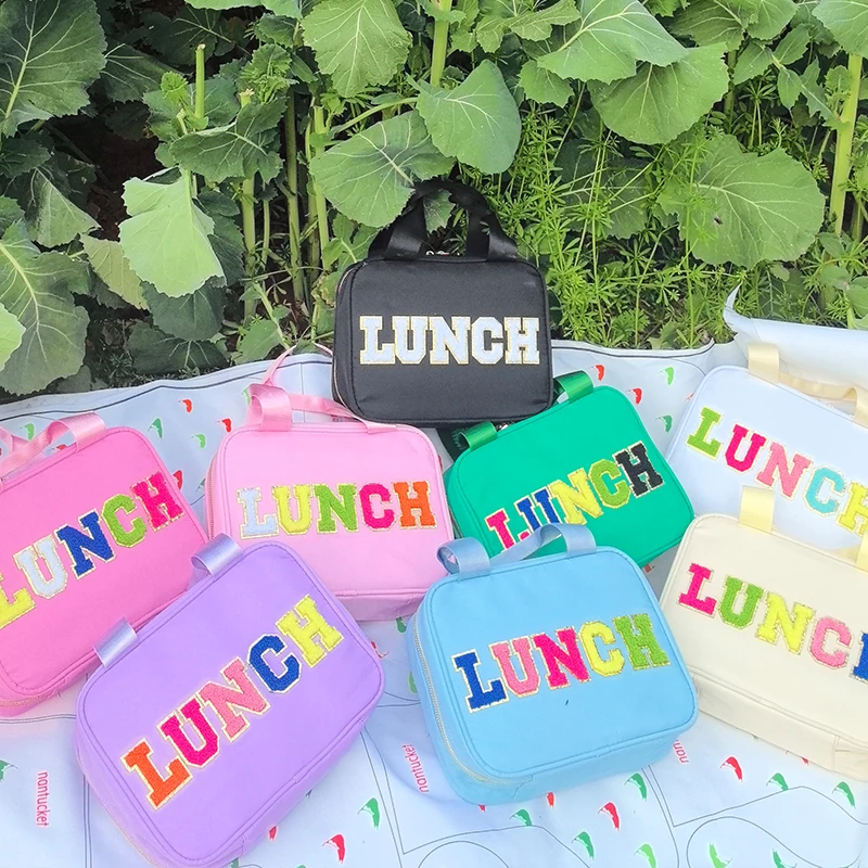 Lettera inglese Patch Lunch Bag Cartoon Cut Portable Lunch Box Ice Pack cibo Picnic sacchetti isolanti freschi regalo Back-to-school