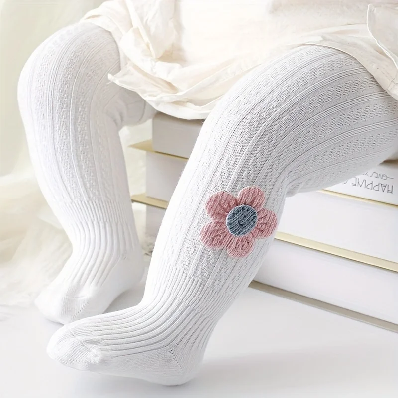 1 set of floral decoration pure knit pantyhose, girls pantyhose Autumn/Winter warm pantyhose, children toddler leggings Fashion