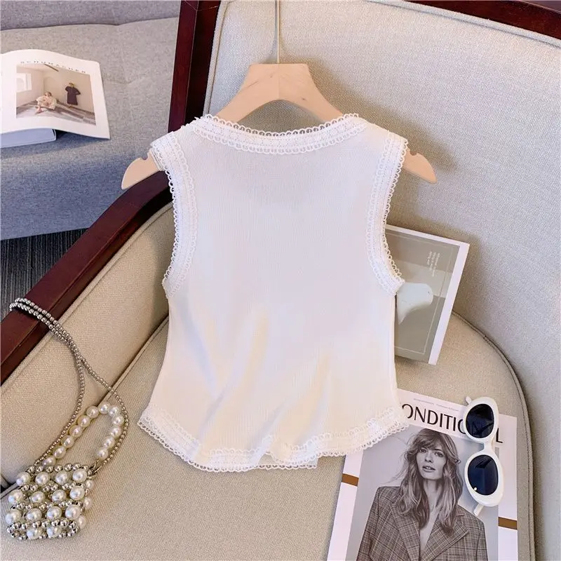 Heavy Industry Small Fragrance New Embroidered Bow Sparkling Design Vest 2023 New Top Ins Crop Top