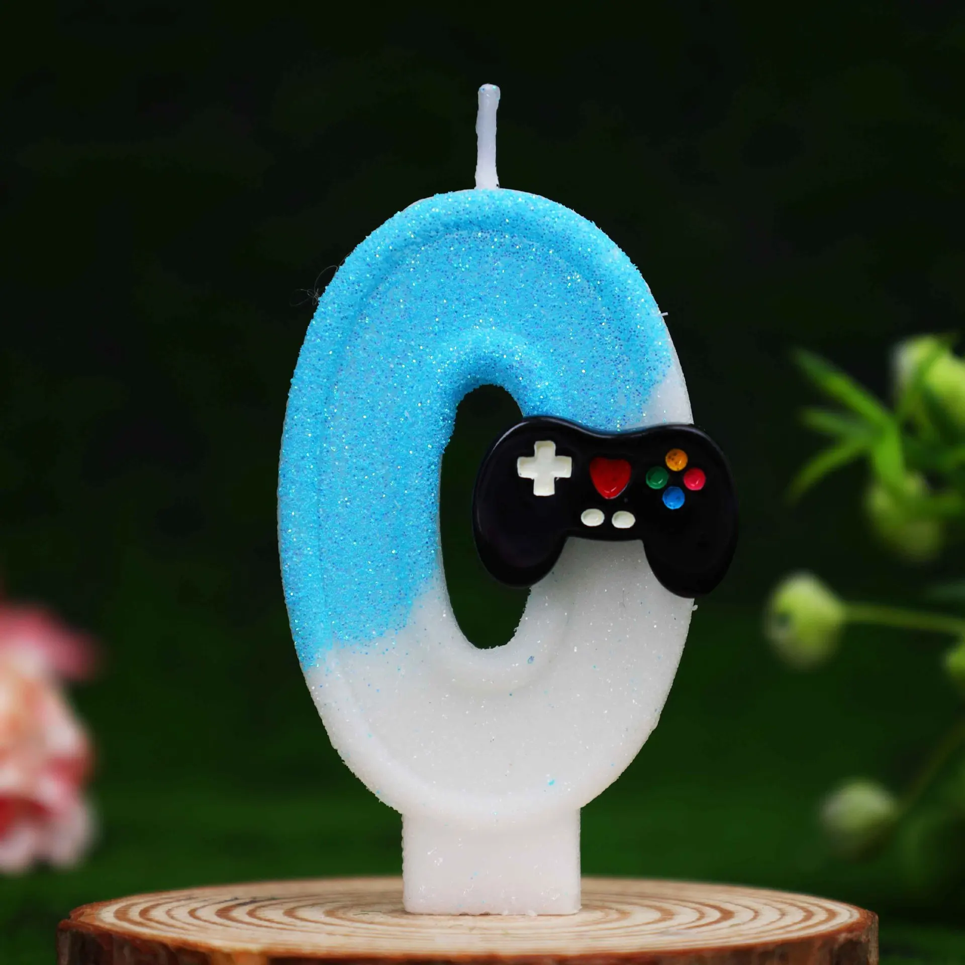 Spielcontroller-Zahlenkerzen 0-9, Blaue Glitzer-Videospiel-Geburtstagstorten-Deko, Gamer-Themen-Zahlenkerze für Jungen-Geburtstag