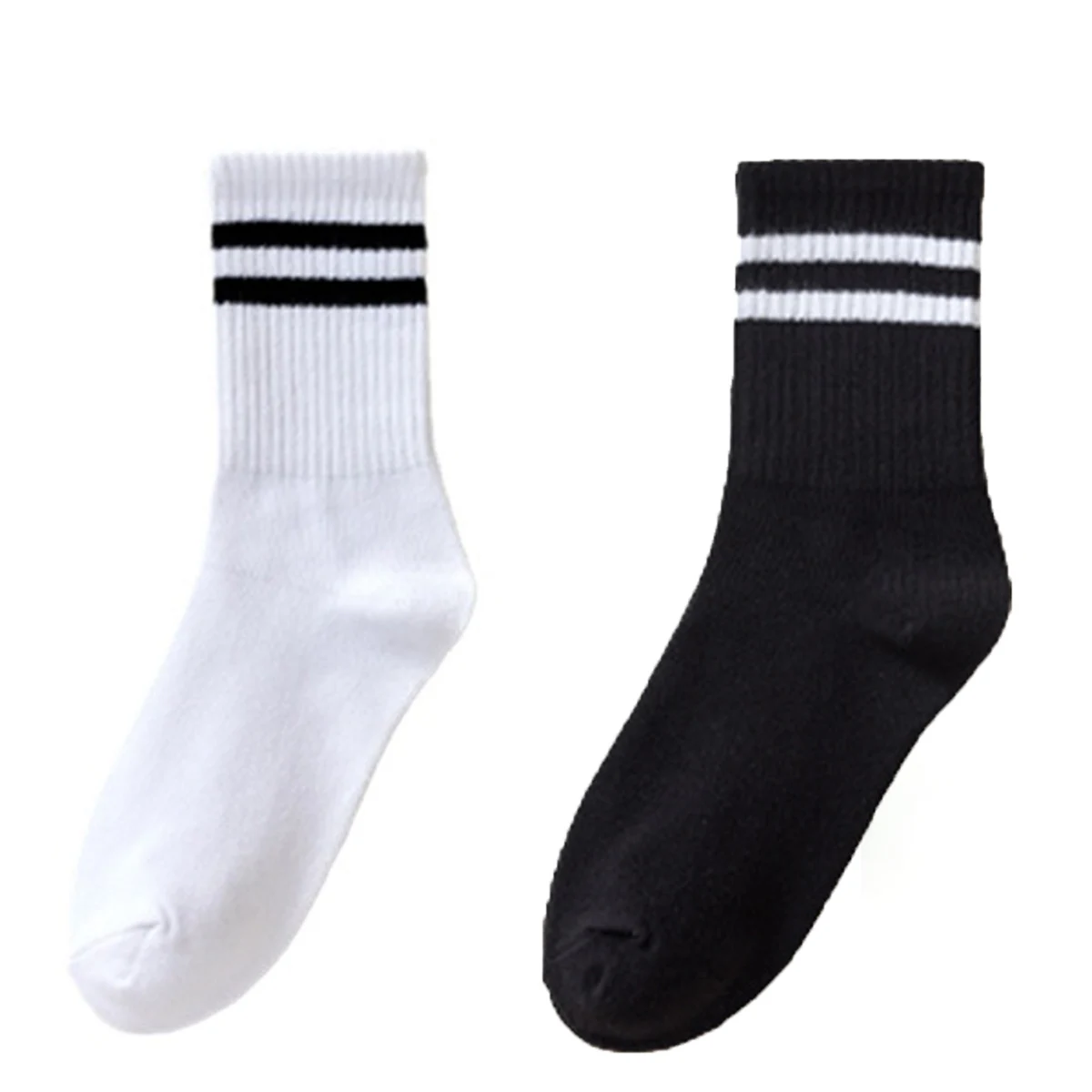 2pairs Women's Striped Casual Sports Breathable Mid-calf Socks