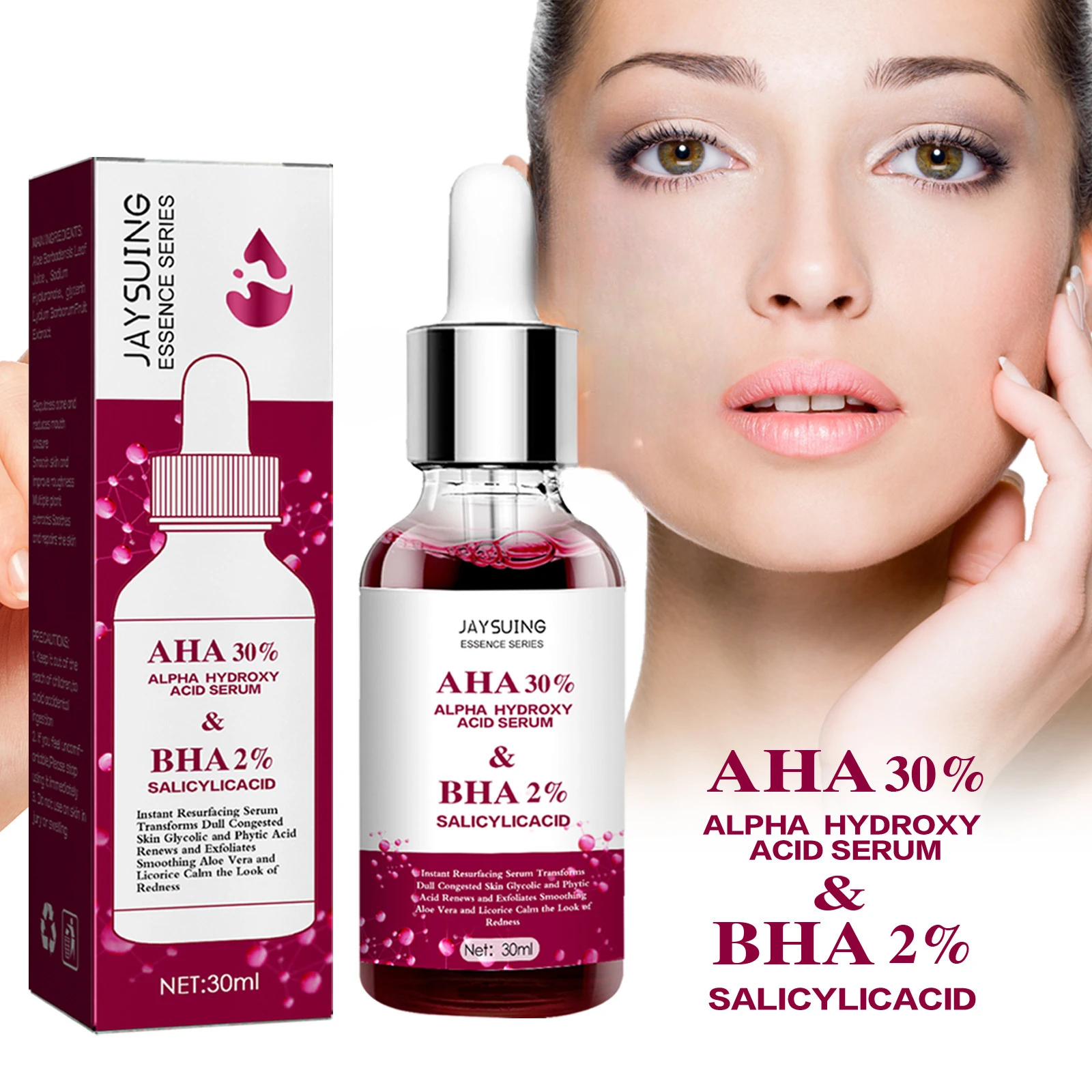 

AHA 30% + BHA 2% Salicylic Acid Serum Shrink Pores Exfoliating Fruit Acid Anti Acne Remove Blackhead Essence Whitening Skin Care