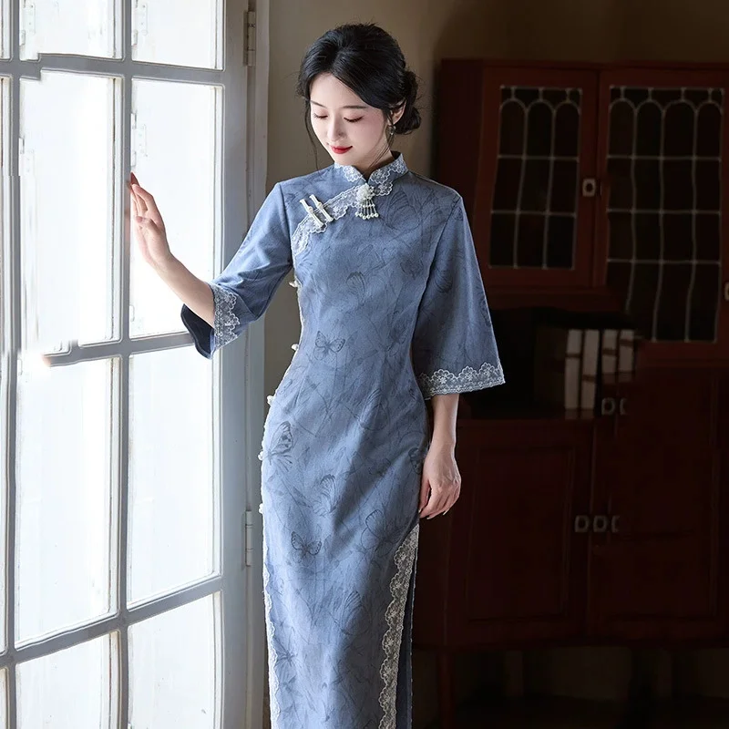 

Chinese Style Qipao Sexy Women Plus Size Cheongsam Vintage Classic Chinese Dress Jacquard Long Vestidos 3XL Oriental Gown